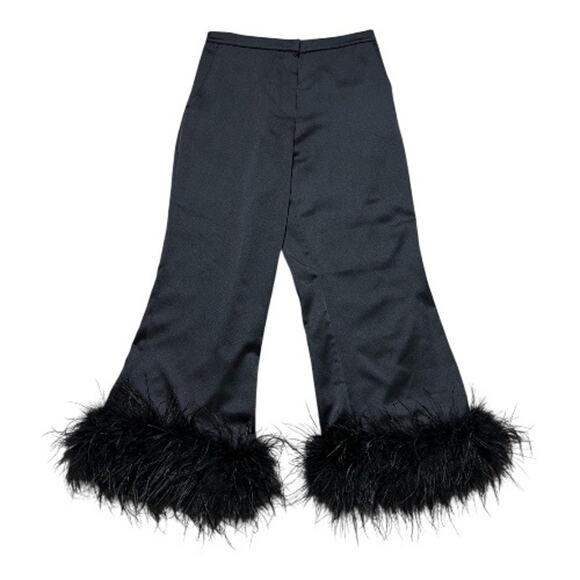 GiGii's NWT Satin Marabou Feather Hem Visby Trousers Size Small - Picture 1 of 5